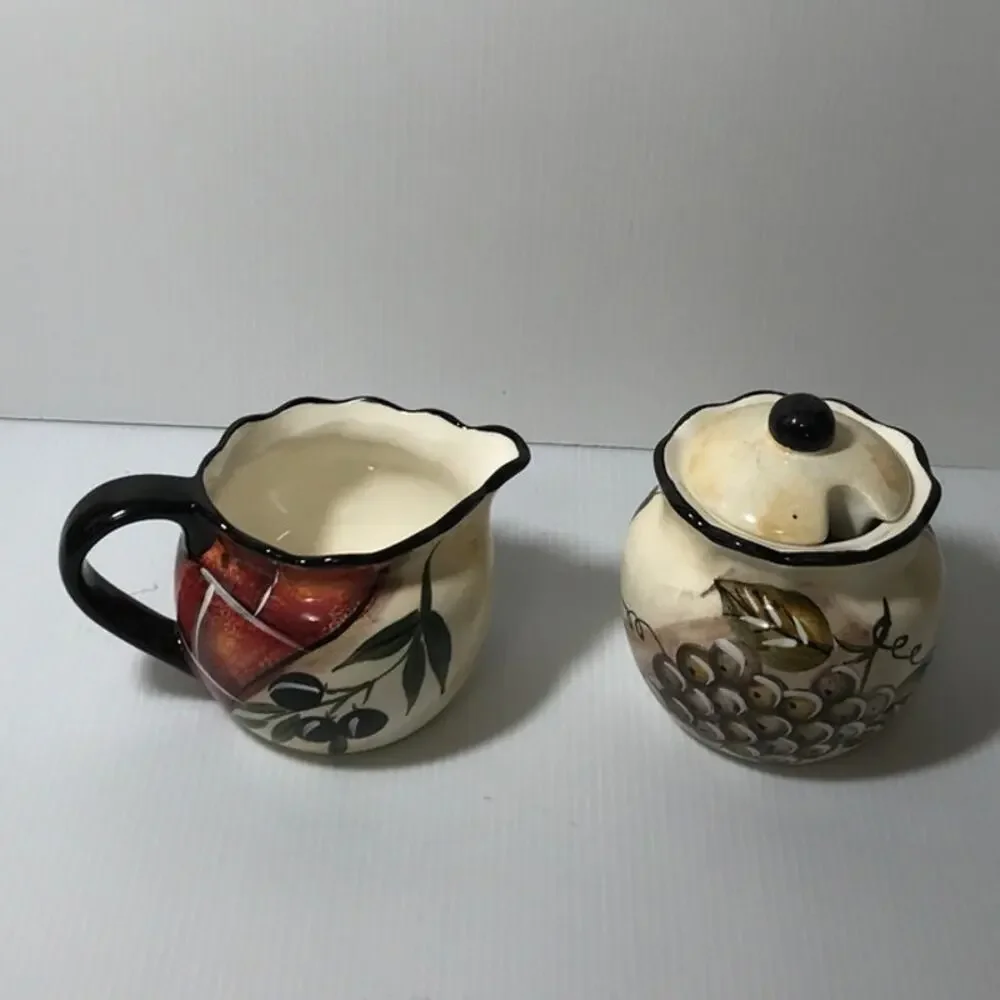 Vintage Ceramic Grape & Leaf Design Cream & Sugar Set